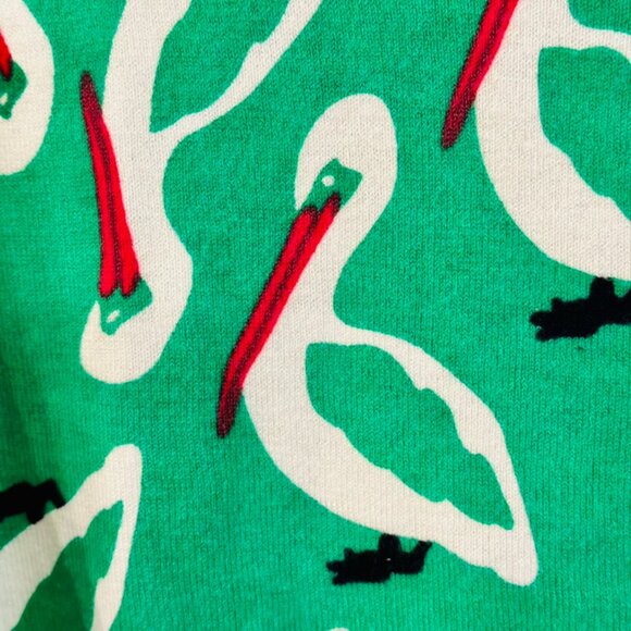 Crown & Ivy Unique Eclectic Pelican Print Cardigan Sweater Green Red Sz Large - Picture 3 of 10